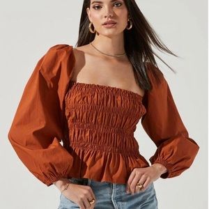 ASTR the Label Puff Sleeve Smocked Top